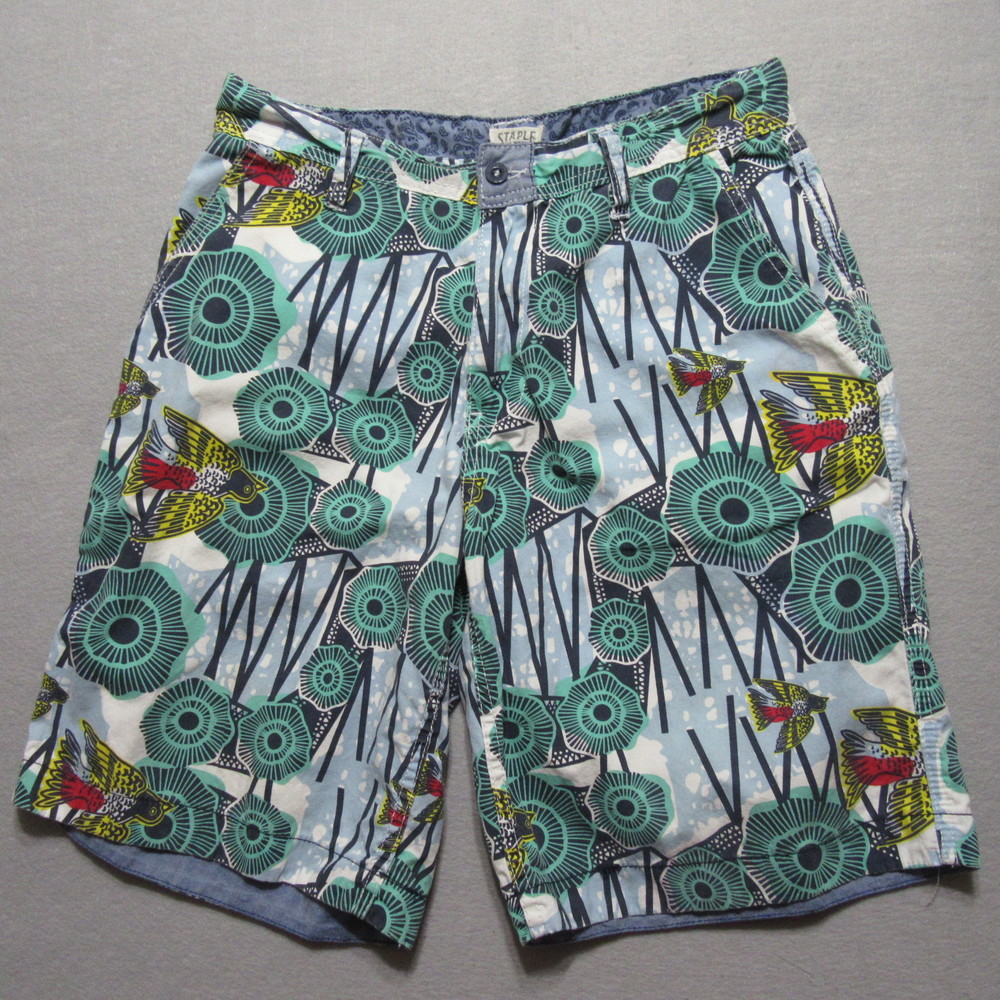 Staple Green and Yellow Flat Front Shorts for Casual Wear